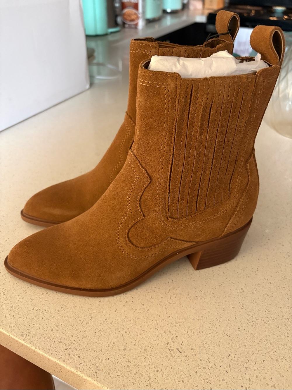 Dolce Vita Women's Suede Western Ankle Boots - Tan